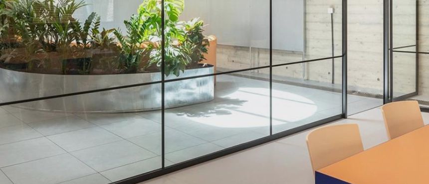 Glass and wooden partition